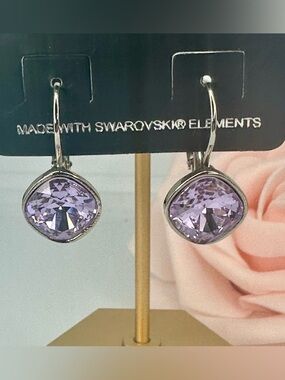 Lavender Drop Earrings with Swarovski Elements–Silver Plated Bohemia Jewelry